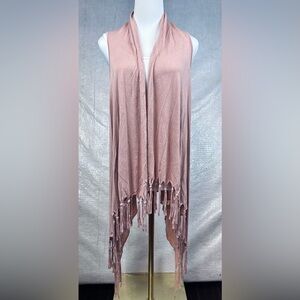 Women’s Fringe Vest Duster Rose Colour Retro 70s Hippie Bohemian Western Cowgirl